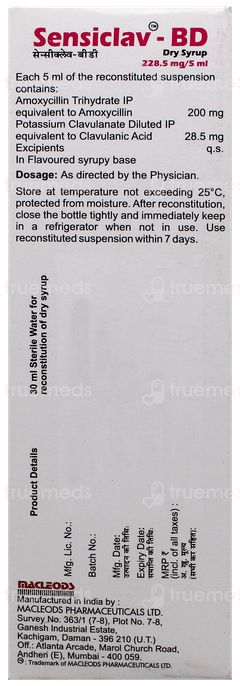 Sensiclav Bd 228.5Mg Dry Syrup 30Ml